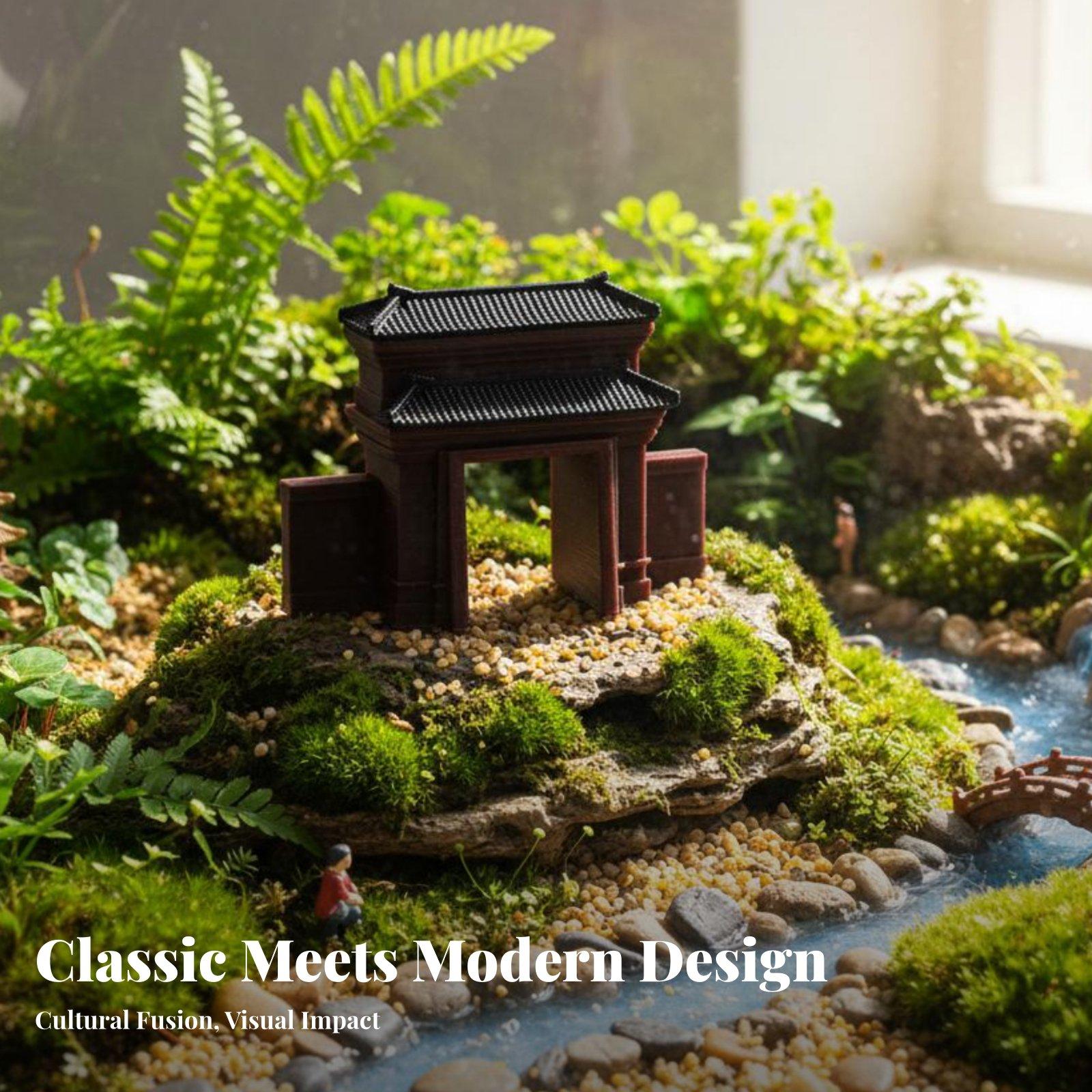 Bonsai Garden For Desk - Handcrafted Resin House Figurine for Bonsai