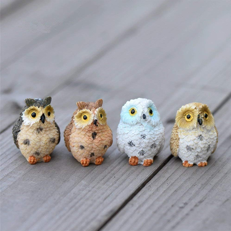Bonsai Garden Miniature - 4pcs Resin Mini Owls Miniature Animals
