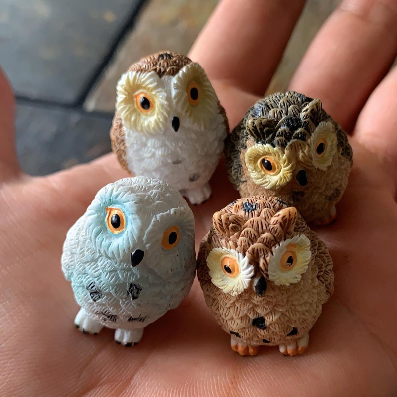 4pcs Resin Mini Owls Miniature - Bonsai Garden Miniature ulasan dan harga